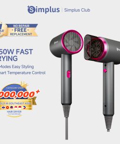 【Simplus Club】Hair Dryer 1250W Hair Blower 3 Temperature Levels Portable Qucik Dry Intelligent Temperature Control
