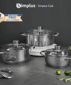【Simplus Club】Cookware Set 16cm 20cm 24cm diameter Kitchen Stainless Steel Soup Pot Saucepan with Lid Thicken Botton