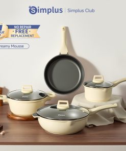 【Simplus Club】7Pcs Cookware Set Ultra Titanium Non-Stick Frying Pan Scratch-Resistant Durable Die-Cast Aluminum 26cm Frying Pan 30cm Wok 24cm Stockpot 18cm Saucepan