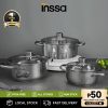 【INSSA】Cookware Set 16cm 20cm 24cm diameter Kitchen Stainless Steel Soup Pot Saucepan with Lid Thicken Botton App 5 (176)