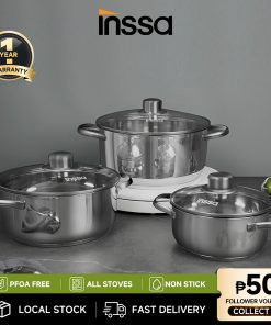 【INSSA】Cookware Set 16cm 20cm 24cm diameter Kitchen Stainless Steel Soup Pot Saucepan with Lid Thicken Botton App 5 (176)