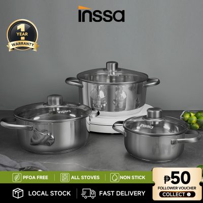 【INSSA】Cookware Set 16cm 20cm 24cm diameter Kitchen Stainless Steel Soup Pot Saucepan with Lid Thicken Botton App 5 (176)