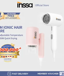【INSSA】Foldable Hair Dryer 1250W Quick Dry Strong Power 150 Million Negative Ions Ultra Quiet Lightweight Design