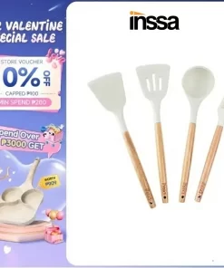 【INSSA】Cooking Utensils Kitchen Utensils with Wooden Handle Silicone Material Heat Resistant Non-Stick